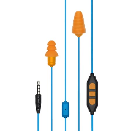 Plugfones Plugfones Guardian Plus 29 dB Nylon/Silicone/Soft Foam 3.5 MM Jack Earplugs/Earphones w/Mic Blue/Ora PGP-UO